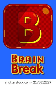 Superhero coat of arms showing Brain Break icon. Colorful comic book style vector illustration.