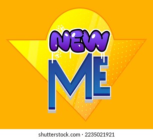 Superhero coat of arms showing New Me icon. Colorful comic book style vector illustration.