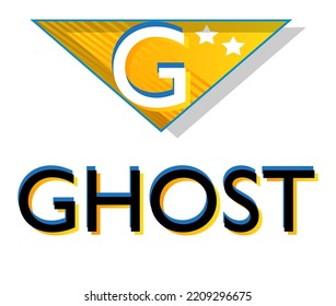Superhero coat of arms showing Super Ghost icon. Colorful comic book style vector illustration.