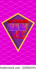 Superhero coat of arms showing Wonder New Me icon. Colorful comic book style vector illustration.