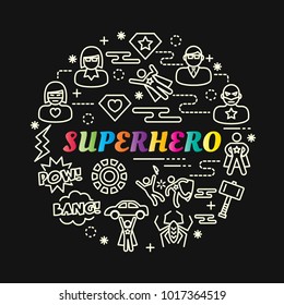 superhero colorful gradient with line icons set, vector editable stroke