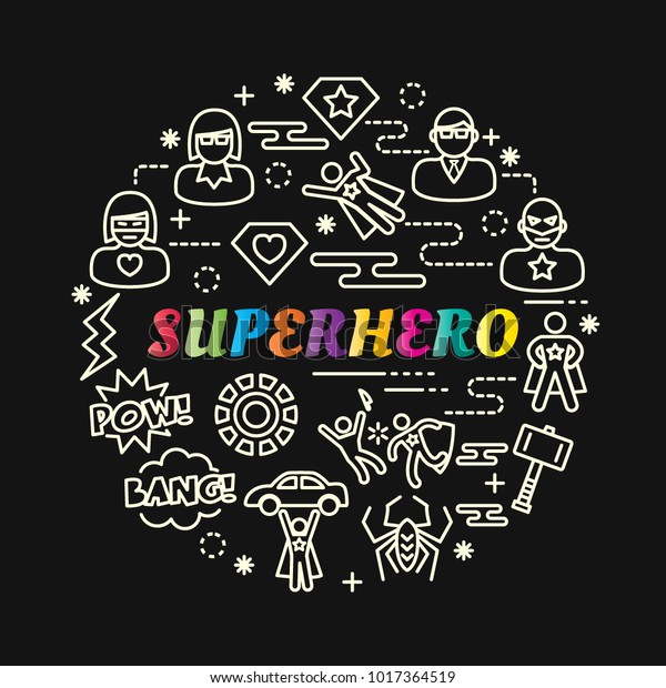 superhero colorful gradient with line icons set,\
vector editable\
stroke