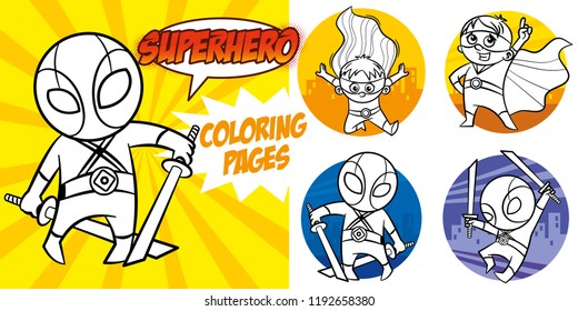 Superhero Coloring Book. Comic character vector