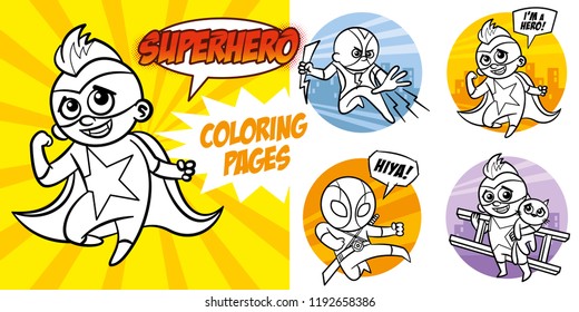 Superhero Coloring Book. Comic character vector