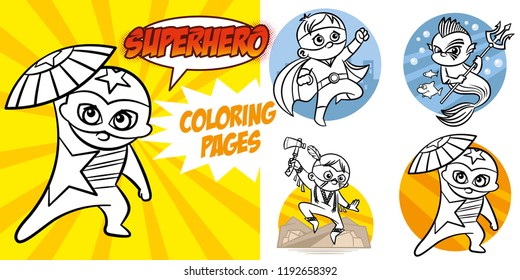 Superhero Coloring Book. Comic character vector