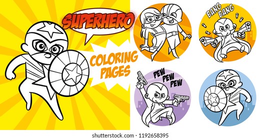 Superhero Coloring Book. Comic character vector