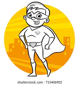 Superhero Coloring page. Comic character isolated on white background Vector Illustration