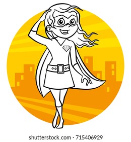 Superhero Coloring page. Comic character isolated on white background Vector Illustration