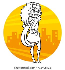 Superhero Coloring page. Comic character isolated on white background Vector Illustration
