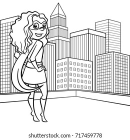 Superhero Coloring page. Comic character isolated on white background Vector Illustration