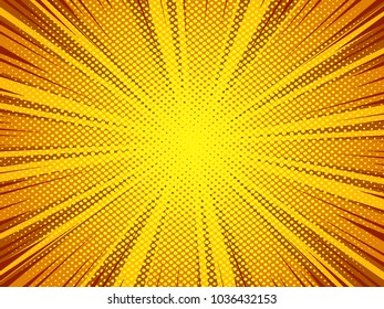 Superhero comic book poster background with halftone print effect. Editable yellow vector banner.