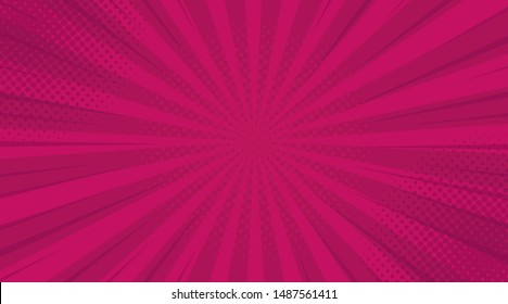 Superhero comic book poster background with halftone print effect. Editable vector banner. Pop Art pink vector illustration.