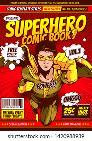 Superhero Comic Cover Template Background, Flyer Brochure Speech Bubbles, Doodle Art, Vector Illustration, You Can Place Relevant Content On The Area.