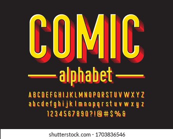 Superhero Comic Style Vector Font With Uppercase, Lowercase, Numbers And Symbols