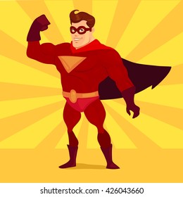 Superhero Concept, Father , For Your Design Father's Day Greeting Card, Happy Cartoon Character, Family Power, Color Vector Illustration