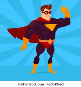 superhero concept, father , for your design Father's day greeting card, happy cartoon character, family power, color vector illustration