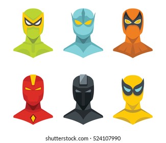 Superhero concept set in flat style isolated on white background. Elements for illustration, infographics, logos and banners.