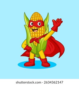 Superhero Corn Cob Cartoon Vector Illustration