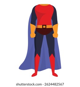 Superhero costume standing with clenched fists and flowing cape