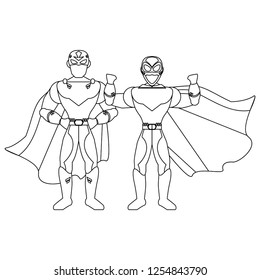 Superhero couple characters in black and white