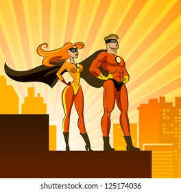 Superhero Couple Male Female Superheroes Vector Stock Vector (Royalty ...