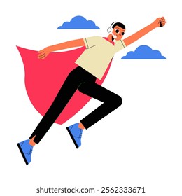 Superhero Customer Support Agent In Flat Vector Illustration Symbolizing Exceptional Assistance, Problem Solving, And Dedication, Isolated On White Background.