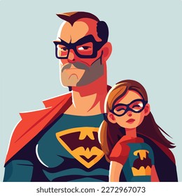 Superhero dad. Concept for Happy father's day poster or card template design. Flat vector illustration