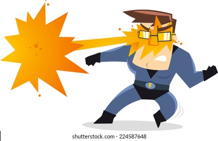 Superhero dad, with flash light coming out of its eyes using his fire powers, with blue hero costume and thunder belt vector illustration. 