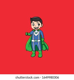 Cartoon-Vektorillustration des Superhero Deliyman auf rotem Hintergrund