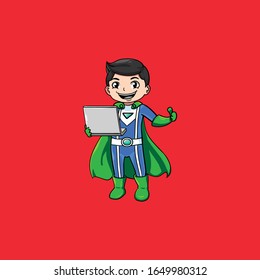Superhero deliveryman cartoon vector with red background