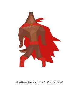 Superhero dog character standing with its head thrown back, super dog dressed in red cape and mask cartoon vector Illustration