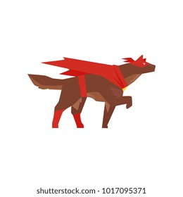 Superhero dog character, super dog dressed in red cape and mask cartoon vector Illustration