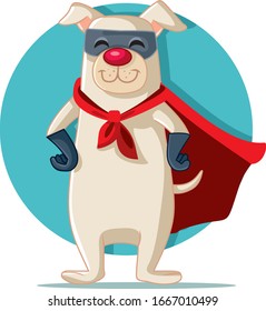 Superhero Dog Vector Cartoon Funny Character. Funny Heroic Doggie With Eye Mask And Red Cape
