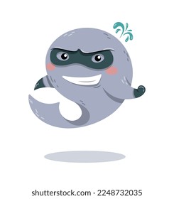 Superhero dolphin concept. Poster or banner for website. Character in mask and special gloves, sea dweller. Super strength, magic and sorcery. Mysticism and fantasy. Cartoon flat vector illustration