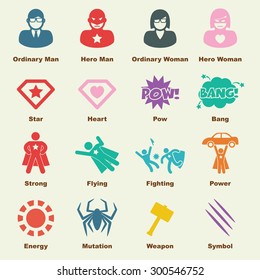 superhero elements, vector infographic icons