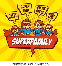 Superhero Family Superheroes Cartoon Character Vector Illustration