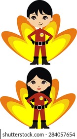 Superhero fire boy, fire girl