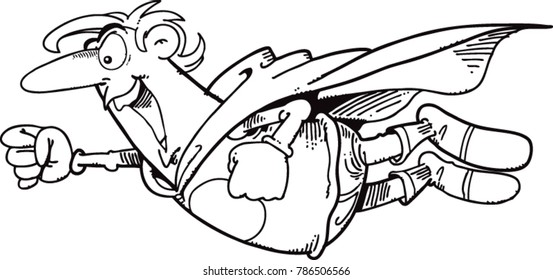 A superhero flies with a cloak