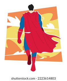 superhero fly in the sky. back view. evening, cloud. suitable for posters, fiction, fantasy themes, etc. flat vector illustration