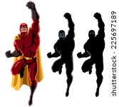 Superhero Flying 2: Flying superhero over white background. 2 additional silhouette versions. No transparency and gradients used.