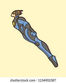 Superhero flying action, Cartoon superhero man jumping graphic vector.