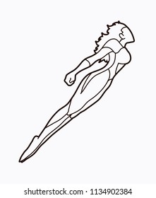 Superhero flying action, Cartoon superhero woman jumping graphic vector.