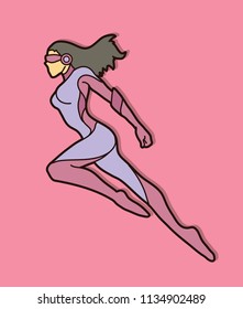 Superhero flying action, Cartoon superhero woman jumping graphic vector.