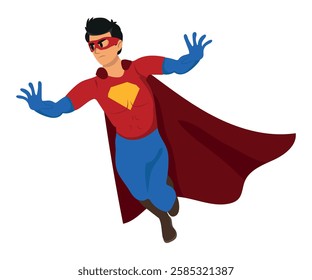 superhero with flying cape, comic book character. Vector illustration.