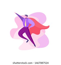 Superhero Flying in cloud. Superhero Offices in Action. Hero silhouette in different poses. Businessman superhero character. 