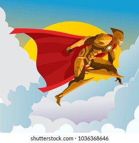 superhero flying in the clouds