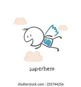 superhero flying in the clouds illustration
