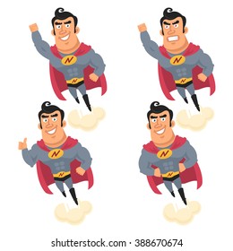 Superhero flying in different versions
