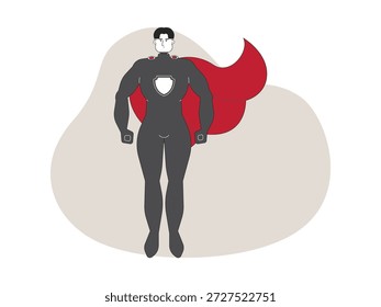 Superhéroe volando con su capa fresca, Ilustración vectorial de dibujos animados sobrehumanos.