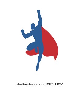 Superhero Flying Pose Logo Template, Superhero Silhouette Vector